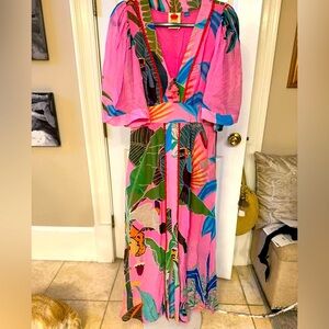FARM RIO ANTHROPOLOGIE Pink Cheetah dress NWOT SMALL 👗🐆💗🌸